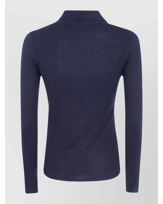 Max Mara Blue Mxm Gergo Collared Rib Knit Polo