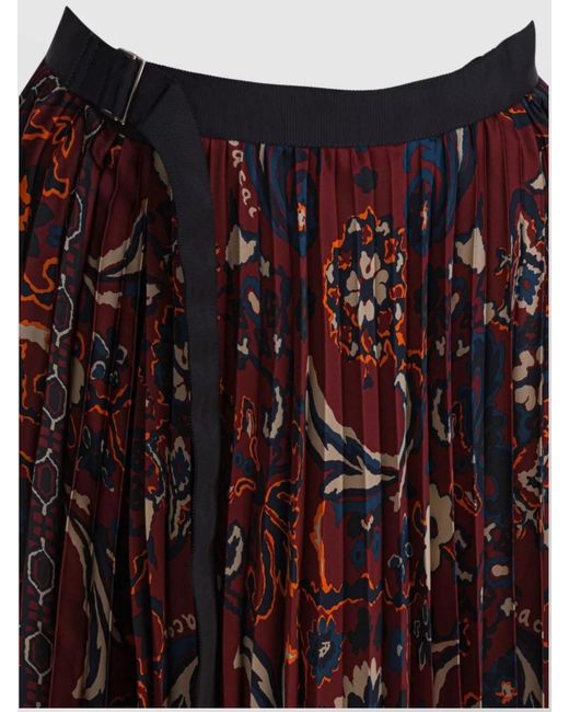 Sacai Purple Floral-Print Pleated Skirt