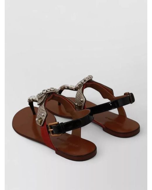 Dolce & Gabbana Brown Ayers Leather Sandals Crystal Slingback Flip Flops
