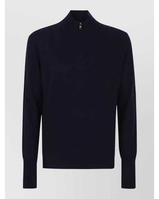 Ballantyne Blue Cashmere High Neck Half Zip Sweater for men