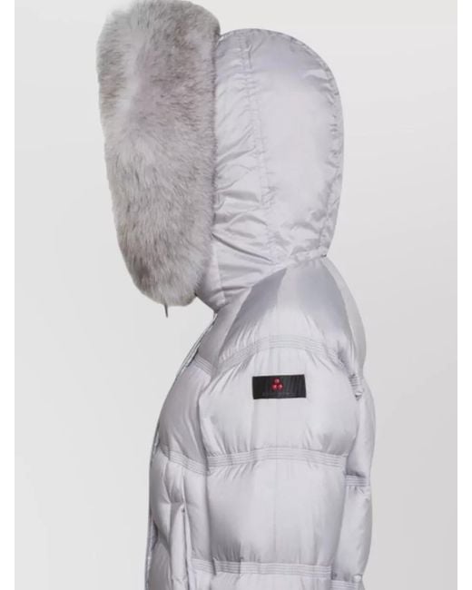 Peuterey Gray Hooded Long Jacket Elastic Cuffs Quilting