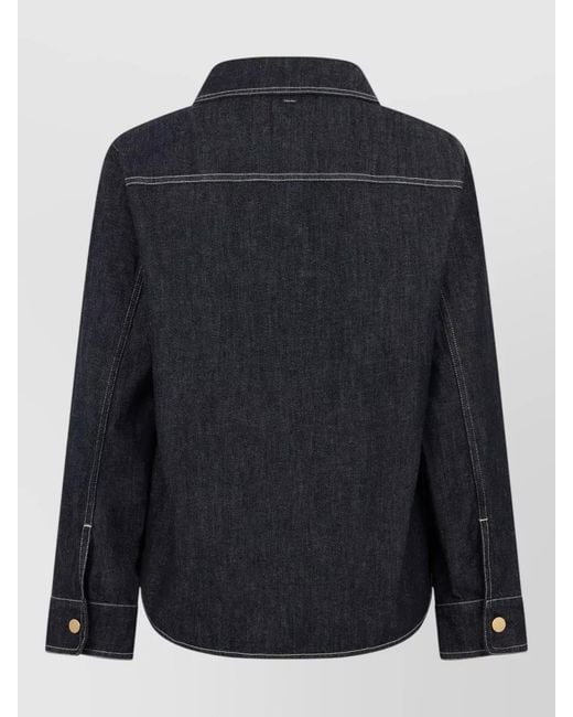 Max Mara Blue Denim Shirt Relaxed Cut Contrast Stitching