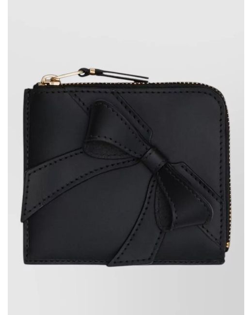 Comme des Garçons Black Leather Bow-Appliqué Zip-Around Wallet