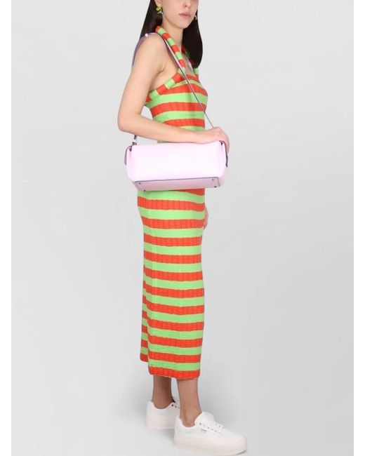 Sunnei White Midi Skirt Elastic Waistband Striped Pattern