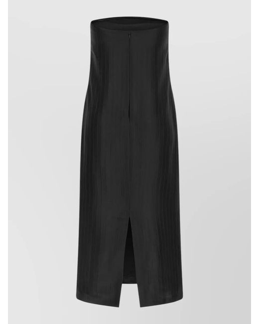 Loulou de Saison Black Striped Off-The-Shoulder Sleeveless Midi Dress