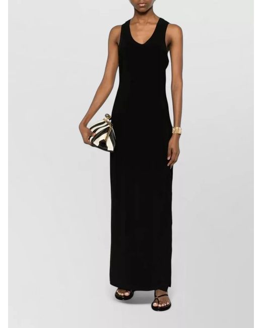 Norma Kamali Black Racer Neck Long Dress Side Slit