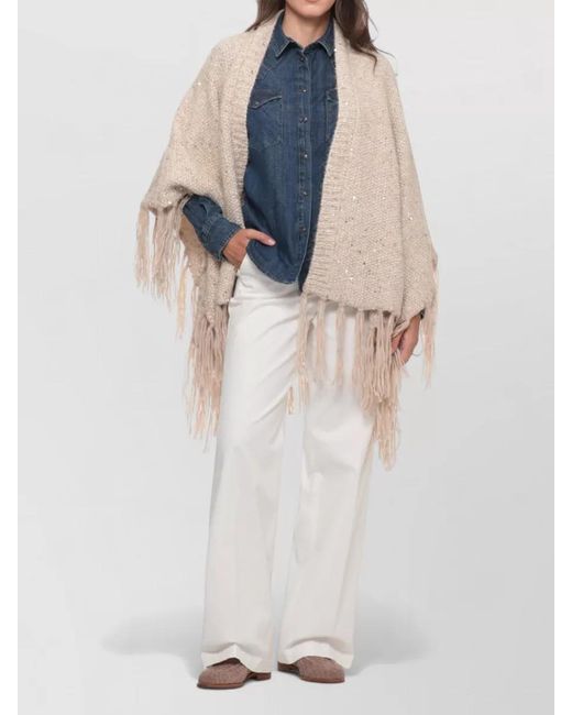 Peserico Natural Lurex Knit Cape Open Front Fringe for men