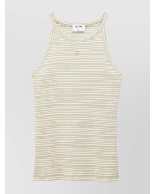 Filippa K Natural Organic Cotton Fine-Ribbed Striped Halterneck Tank Top