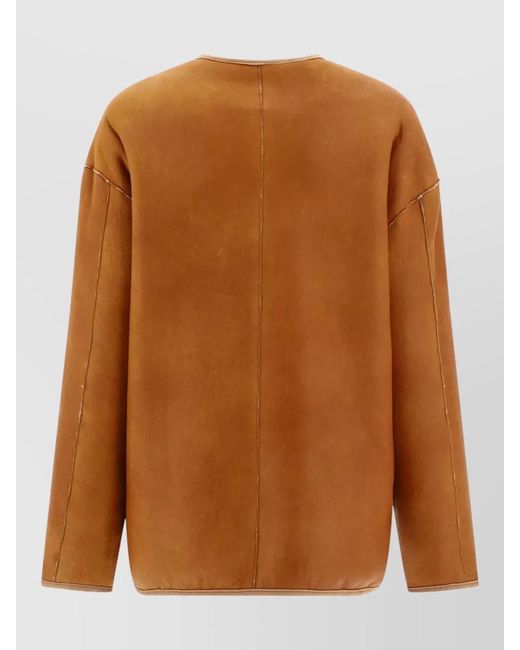 Giovi Brown Shearling Jacket Reversible Round Neck Trim