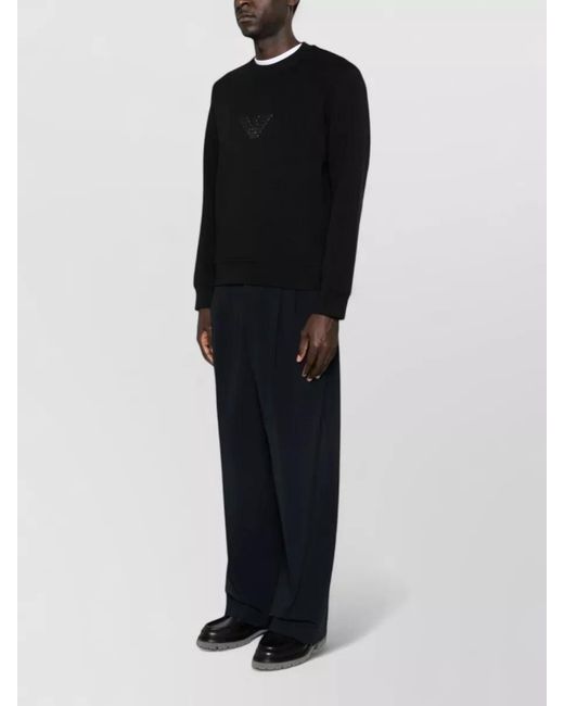 Emporio Armani Black Logo Cotton Crew Neck Long Sleeve Sweatshirt for men