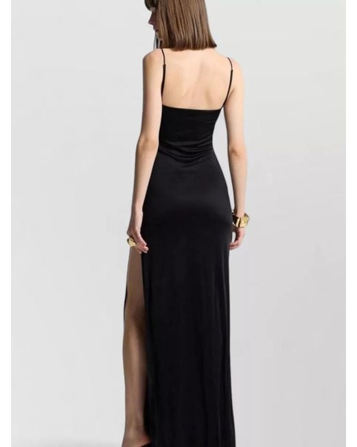 DSquared² Black Square Neckline Maxi Dress Spaghetti Straps Slit