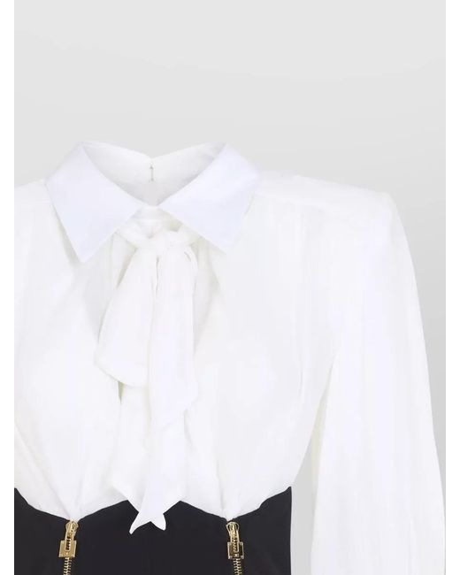 Elisabetta Franchi White Draped Bow Neckline Long-Sleeve Playsuit