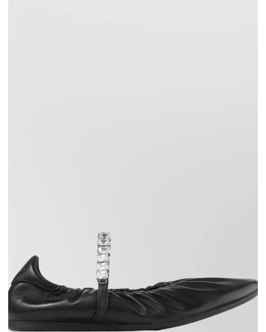 Jimmy Choo Black Jade Crystal Ballerina Flat Round Toe Leather
