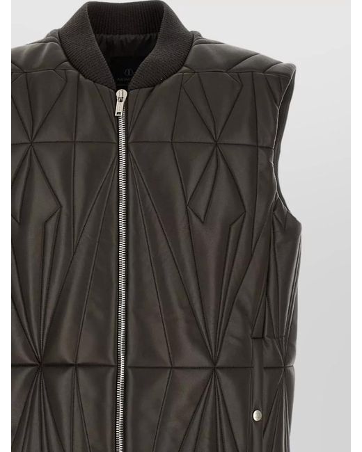 Rick Owens Black Leather Quilted High Neck Vest for men