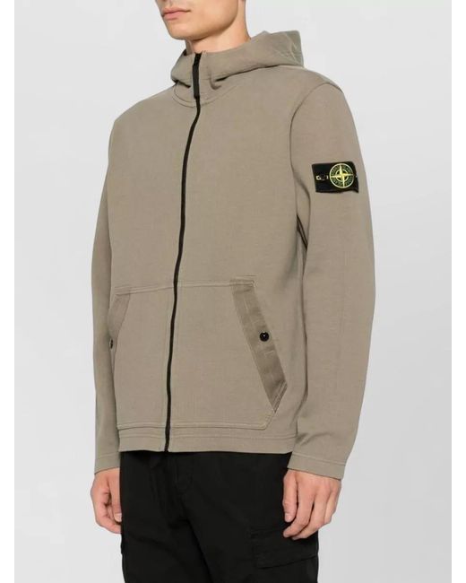 Stone Island Brown Hooded Jacket Ribbed Texture Long Sleeves for men