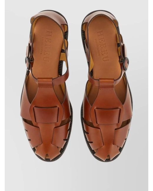 Hereu Brown Flat Sandals Cut Out Design Open Toe