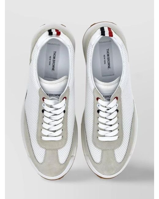 Thom Browne White Leather Mesh Low-Top Sneakers for men