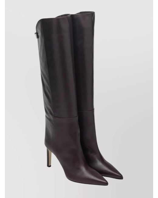 Jimmy Choo Black Knee High Leather Pointed Toe Boots
