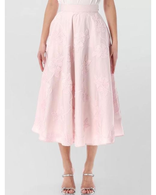 ROTATE BIRGER CHRISTENSEN Pink Cotton Floral-Embroidered Maxi A-Line Skirt