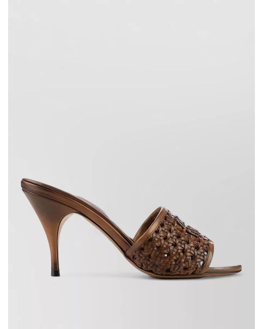 Miu Miu Brown Peep Toe Woven Design Heeled Mules