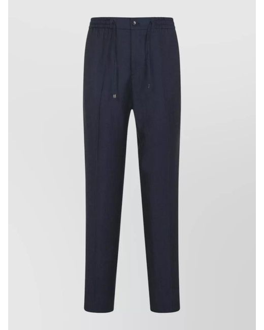 Etro Blue Wool And Linen Regular-Fit Straight-Leg Trousers for men
