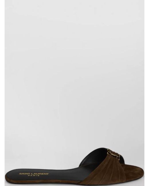 Saint Laurent Black Leather Gathered Slide Sandals