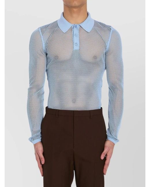 Gucci Blue Mesh Technical Polo Shirt for men
