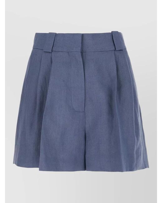 Blazé Milano Blue Pleated Shorts Belt Loops Embroidered Detail