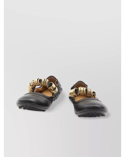 Tod's Black Leather Ballet Flats With Eyelets