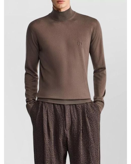 Giorgio Armani Brown Slim Fit Virgin Wool Knit Sweater for men