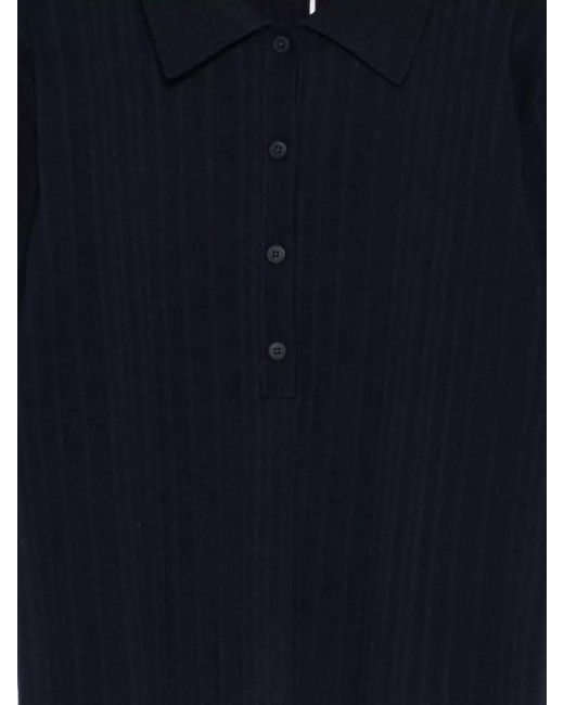 Closed Blue Polo Collar Ribbed Knit Cotton Shirt