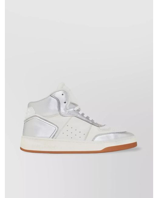 Saint Laurent White Leather Perforated High-Top Sneakers