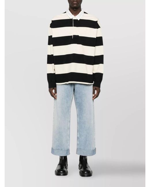 McQueen White Striped Oversized Cotton Polo Shirt for men