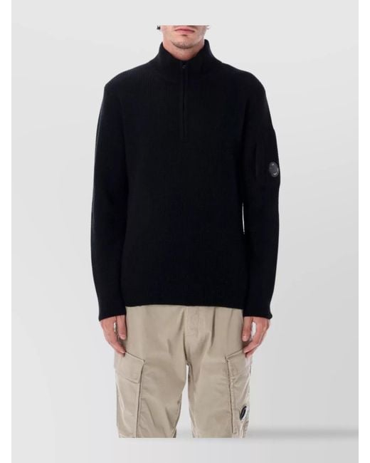 C P Company Blue Wool Waffle-Knit Half-Zip Jumper for men