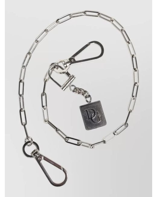 Dolce & Gabbana White Metal Chain Logo Charm Keychain for men