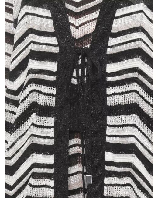 D.exterior White Long Cardigan Beachwear Lurex Pattern Tie