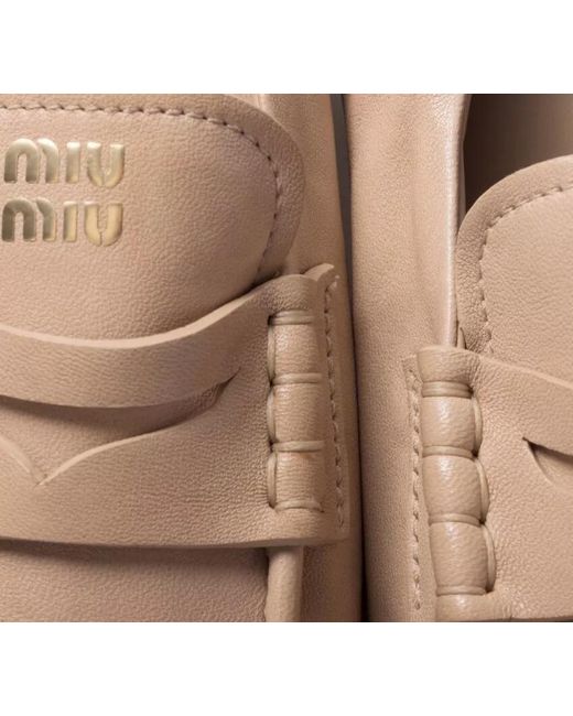 Miu Miu Natural Loafers Elasticated Trim Round Toe Stitching