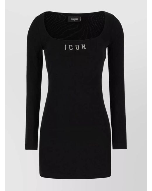 DSquared² Black Viscose Rhinestone Mini Dress