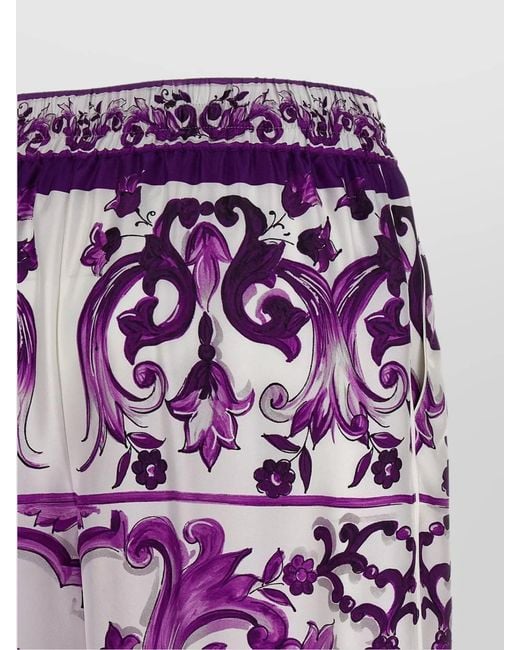 Dolce & Gabbana Purple Majolica Print High Rise Wide Leg Pants