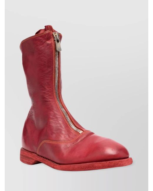 Guidi Red Leather Front Zip Boots