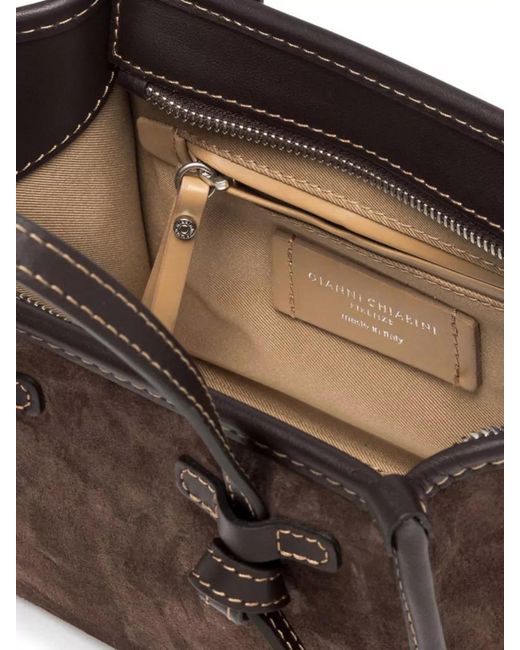 Gianni Chiarini Brown Marcella Shoulder Bag Contrast Stitching Suede