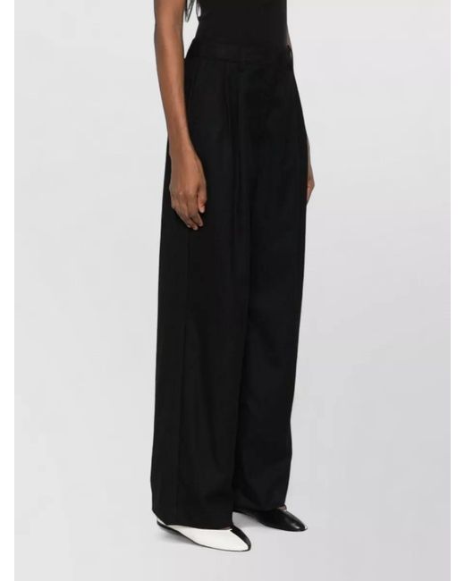 DUNST Black High Waist Pleated Wide Leg Belted Trousers