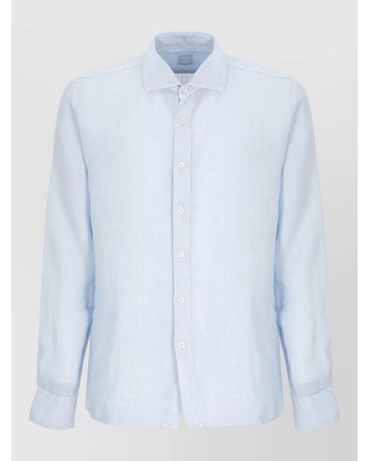 120% Lino Blue Linen Shirt Tailored Collar Semi Sheer for men