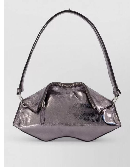 McQueen Gray Manta Clutch Leather Shoulder Bag Metallic
