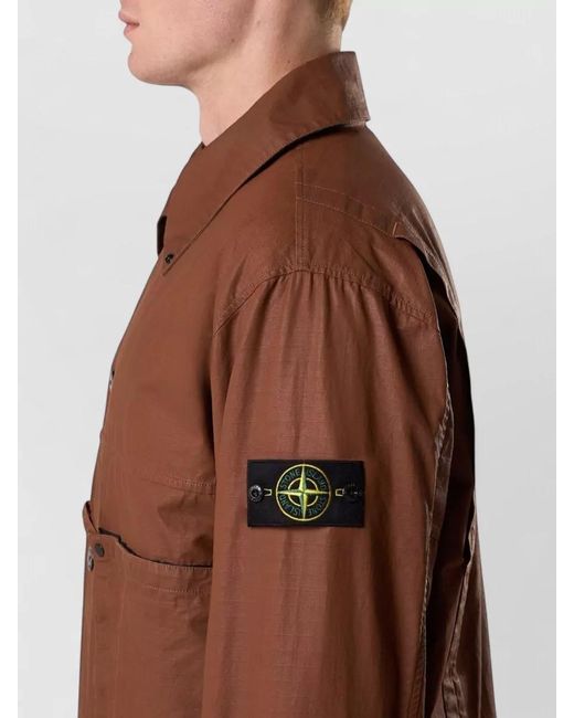 Stone Island Brown Cotton Ripstop Jacket Double Layer Design for men