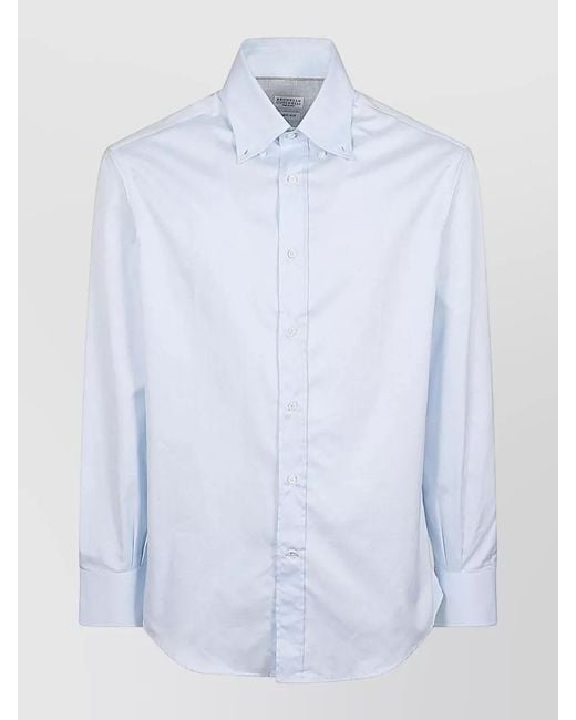 Brunello Cucinelli White Cotton Shirt Button Collar Straight Fit for men