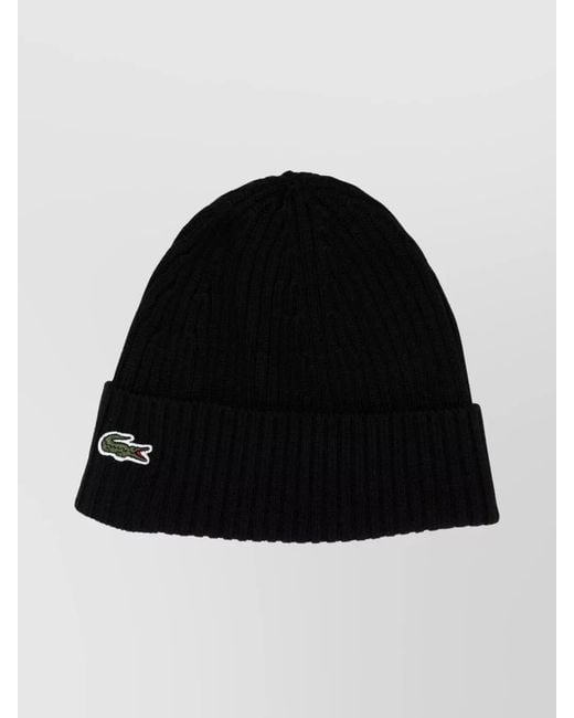 Lacoste Black Ribbed Wool Beanie for men