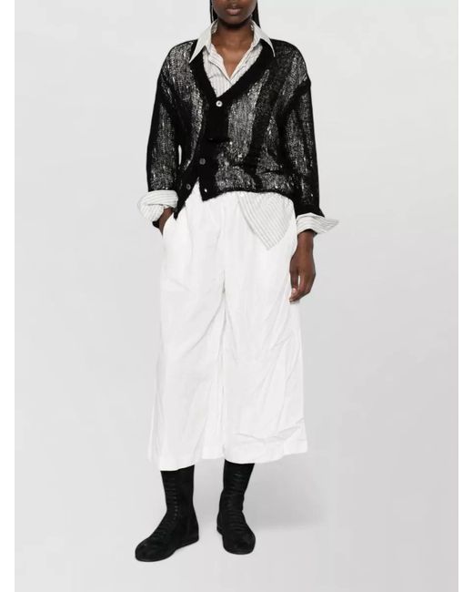Comme des Garçons White Cropped Lightweight Wide Leg Tailored Trousers