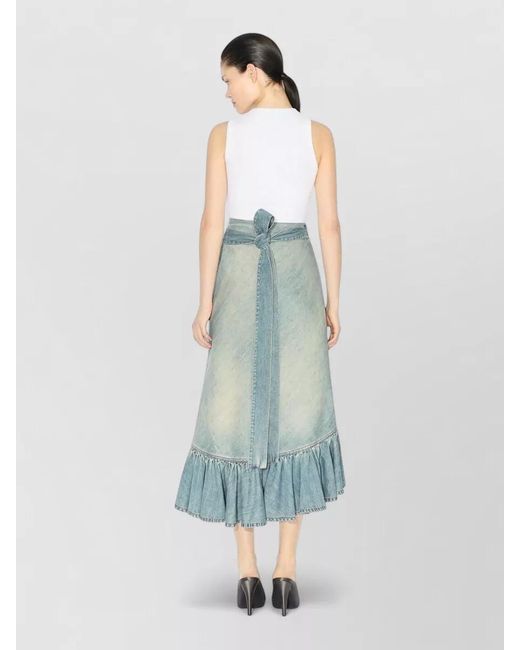 Alaïa Blue Denim Ruffle Wrap Skirt Asymmetric Cut