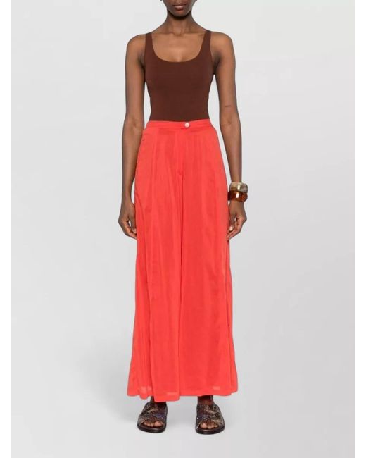 Forte_forte Red Cotton Silk Wide Leg Trousers Button Detail
